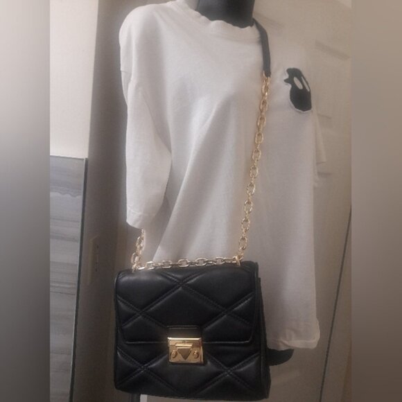 Michael Kors Black Serena Quilted Chain Shoulder Bag - Picture 10 of 16